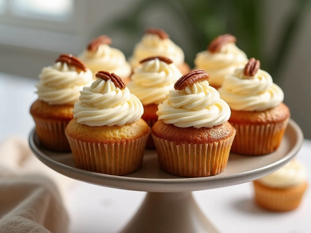Butter pecan cupcakes with vanilla buttercream and toasted pecans