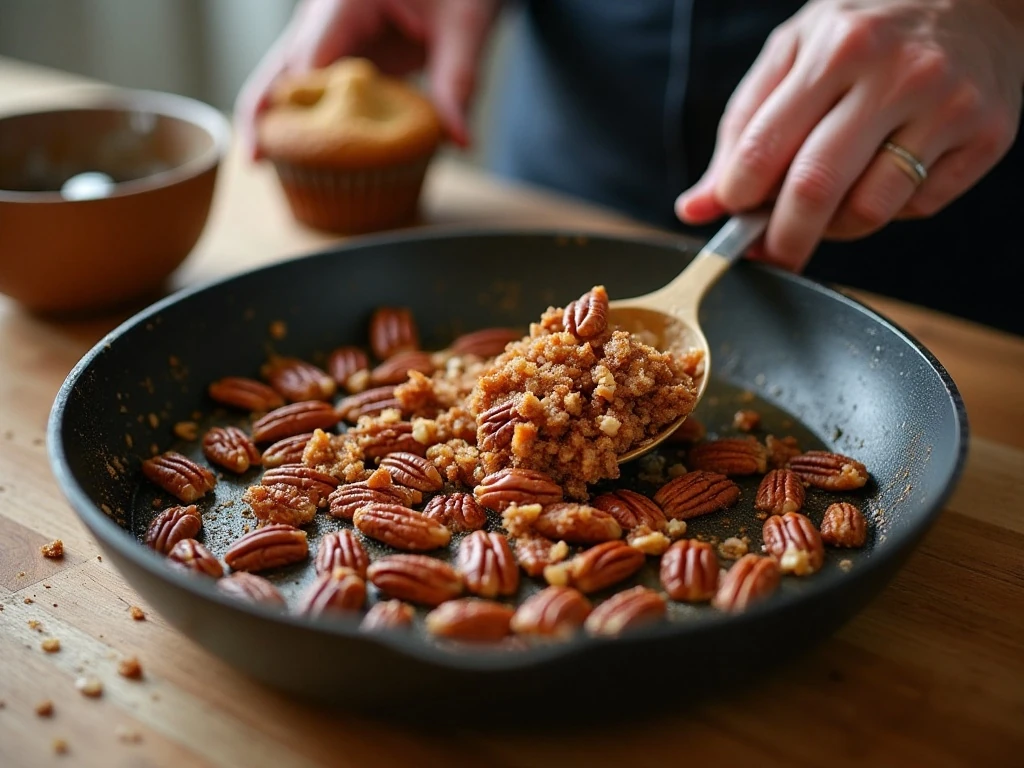Toasting pecans for butter pecan cupcake batter
