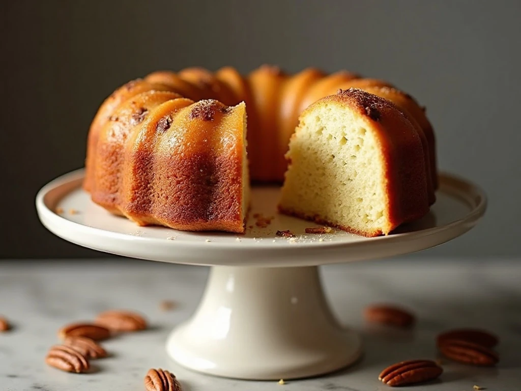 Golden Southern butter pecan pound cake with a tender crumb