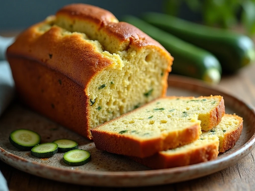 Moist butter zucchini bread loaf with sliced pieces