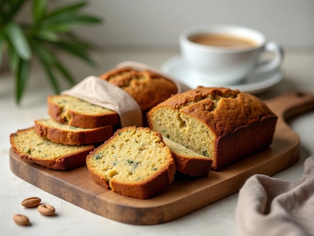 Stored and sliced butter zucchini bread ready to serve