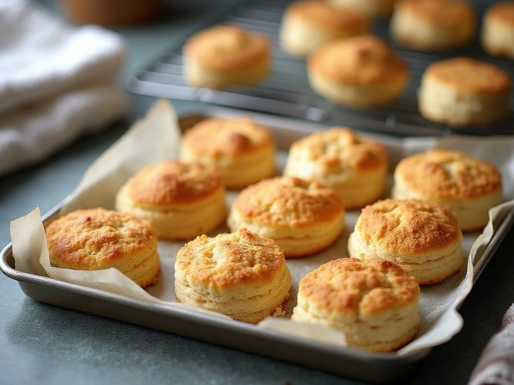Golden homemade biscuits ready to serve after reheating