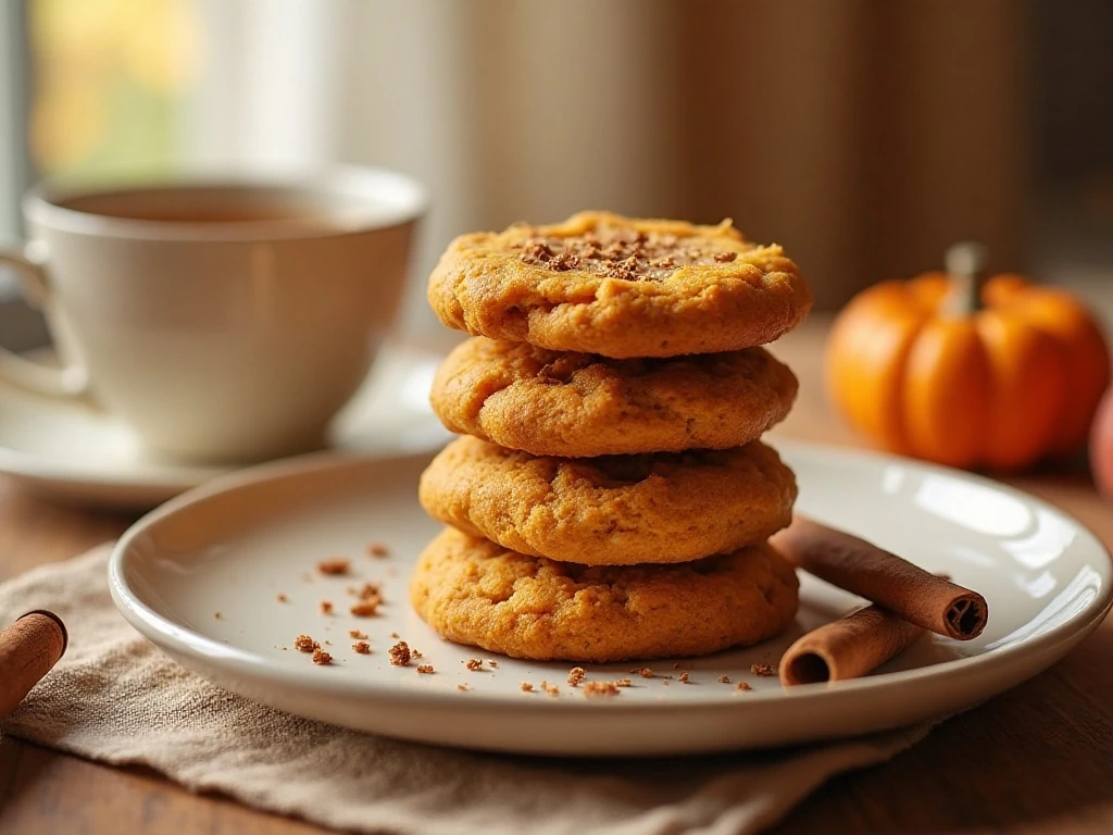 Stack of soft butternut squash cookies served on an autumn dessert table