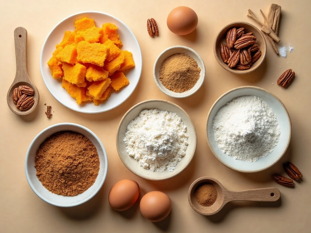 Ingredients arranged for soft butternut squash cookies