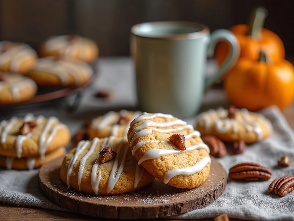 Glazed butternut squash cookies with pecans ready to serve or store