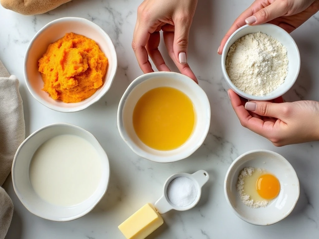 Ingredients for butternut squash dinner rolls