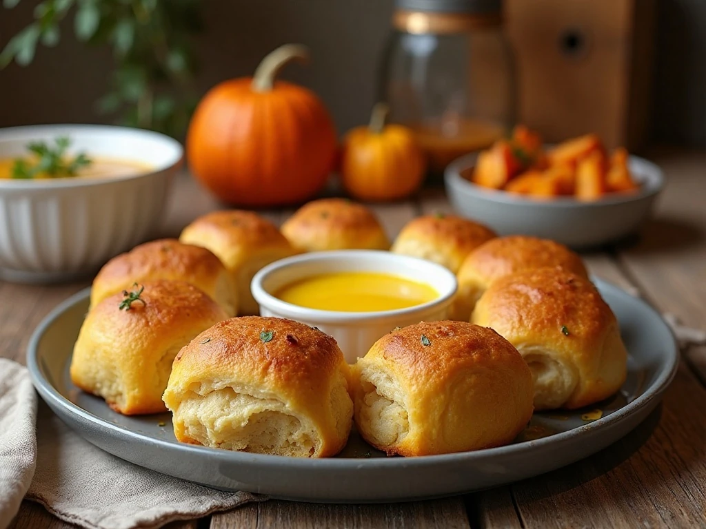 Butternut squash rolls served with a family dinner