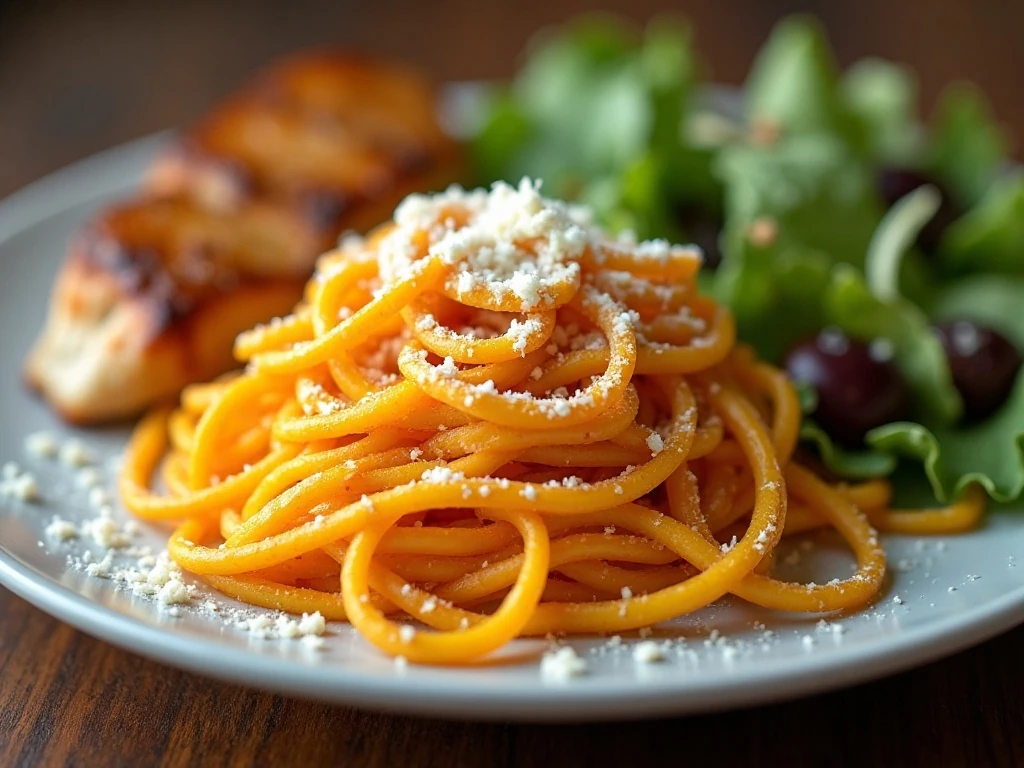 Butternut squash noodles served as a healthy dinner side dish