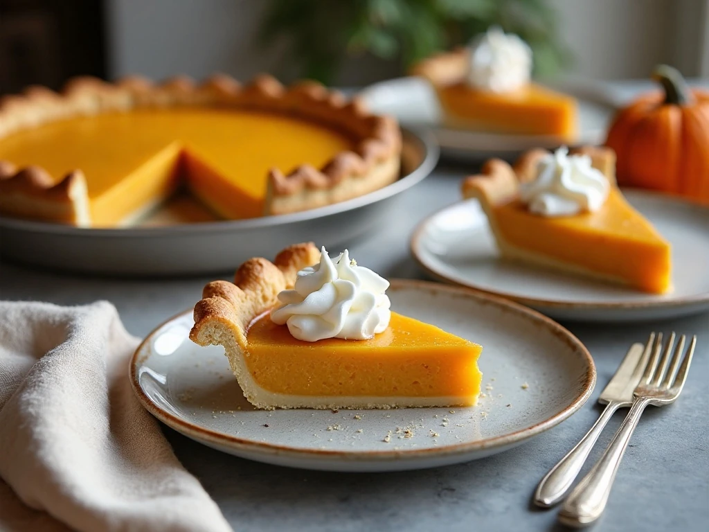 Butternut squash pie ready to serve at a seasonal dessert table