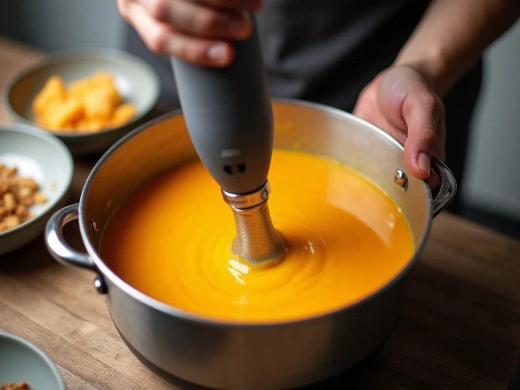 Blending butternut squash soup until smooth