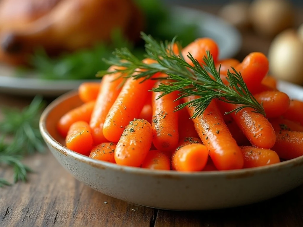Buttery dill carrots served as a colorful dinner side dish