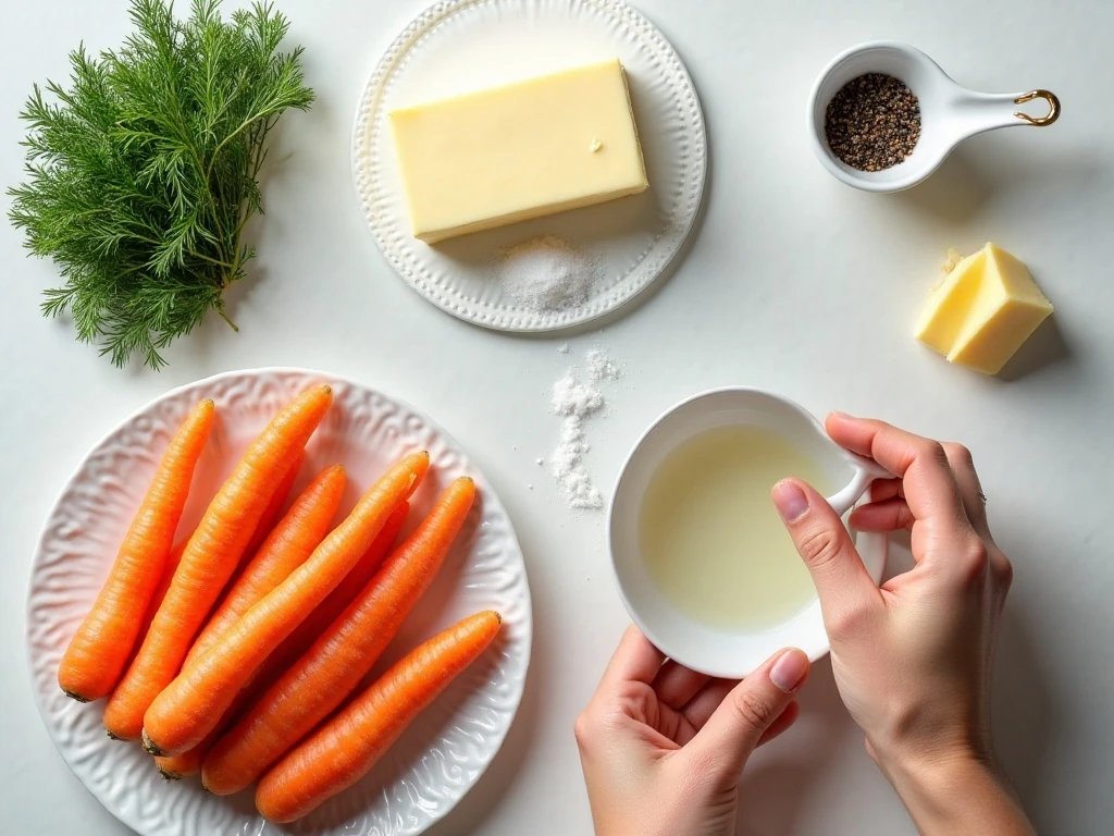 Ingredients for easy buttery dill carrots