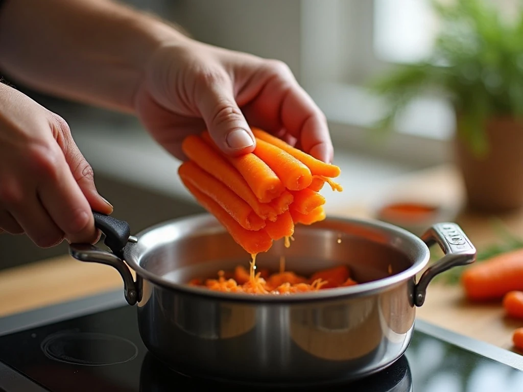 Carrots simmering in a covered saucepan