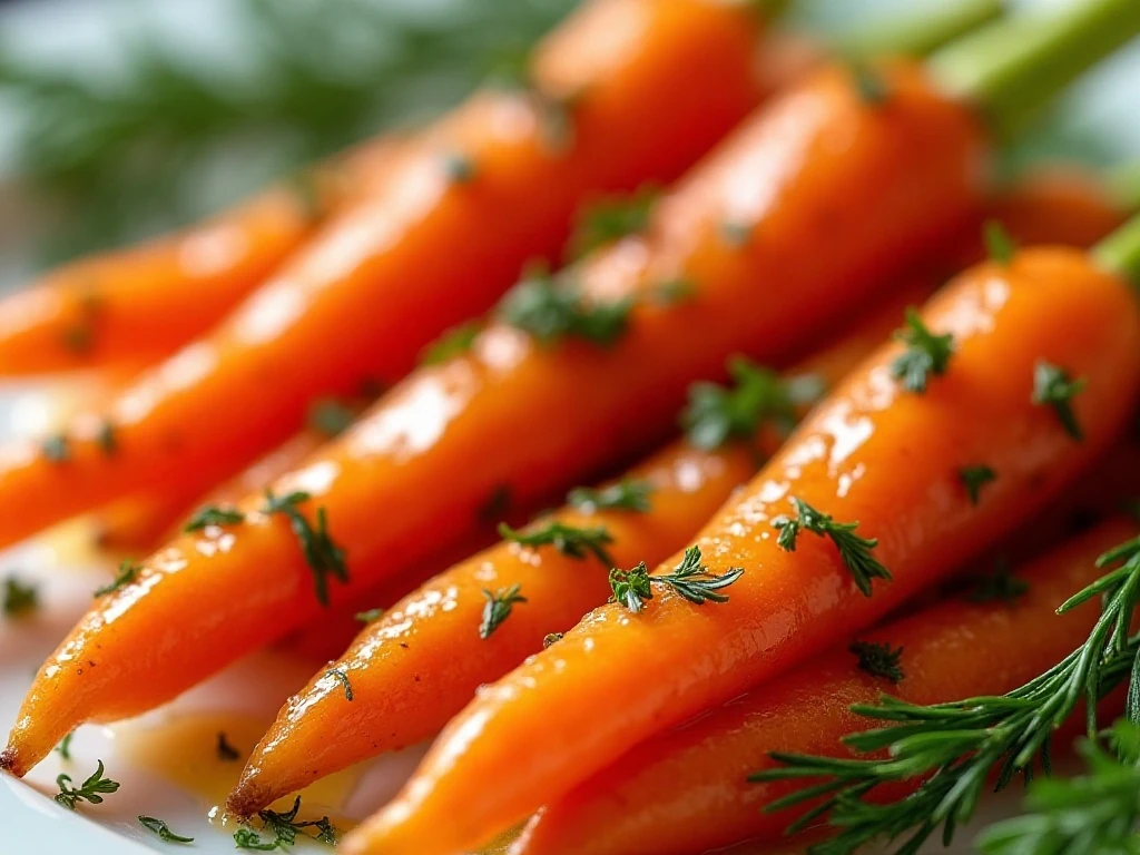 Close-up of buttery carrots with fresh dill