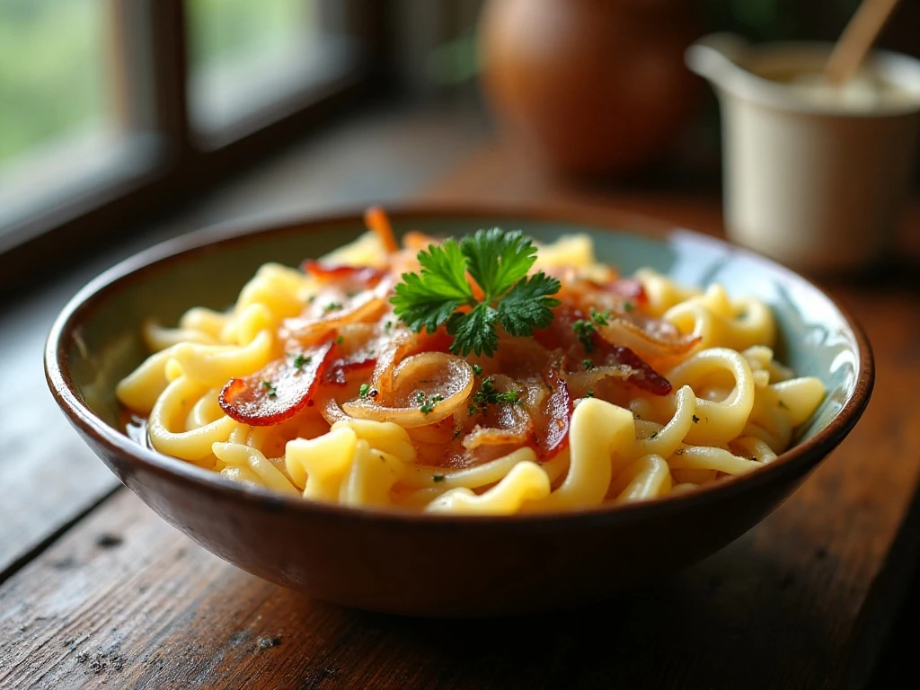 Bowl of old-fashioned fried cabbage and noodles haluski
