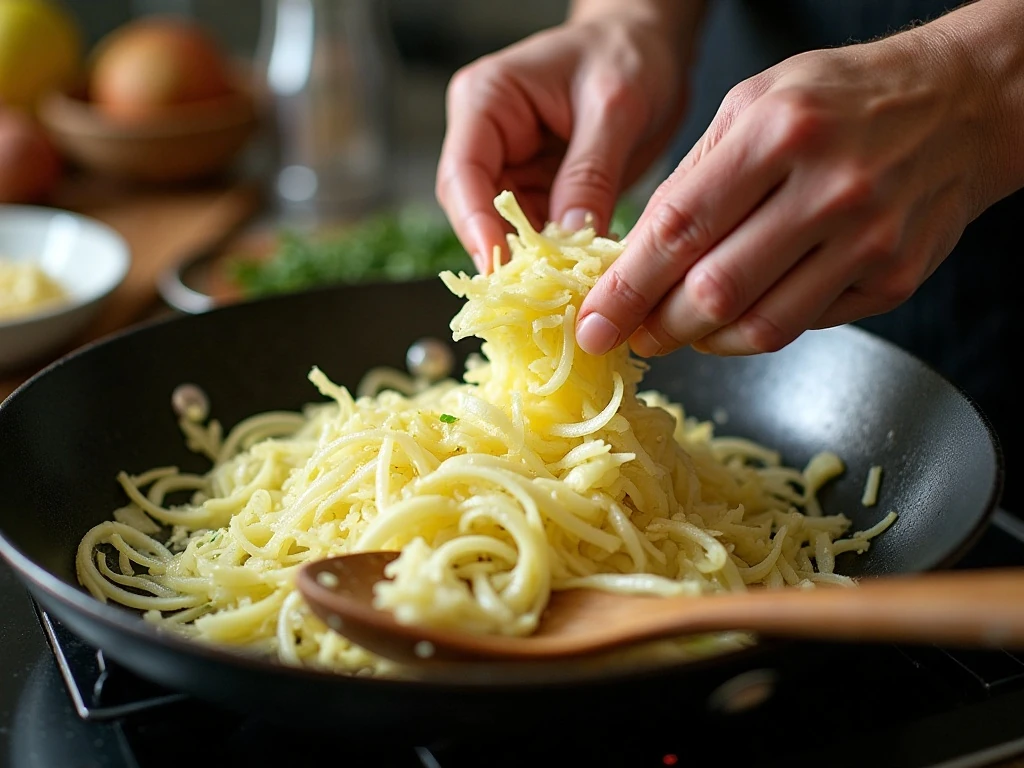 Cabbage and onions cooking in butter for haluski