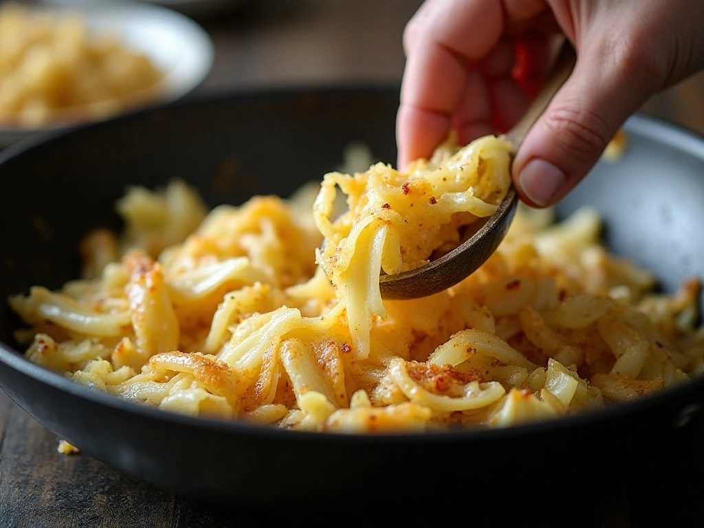 Golden browned cabbage and onions for old-fashioned haluski