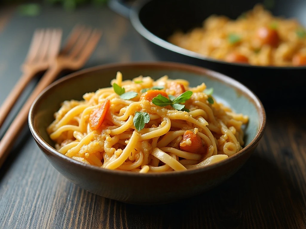 Reheated serving of fried cabbage and noodles