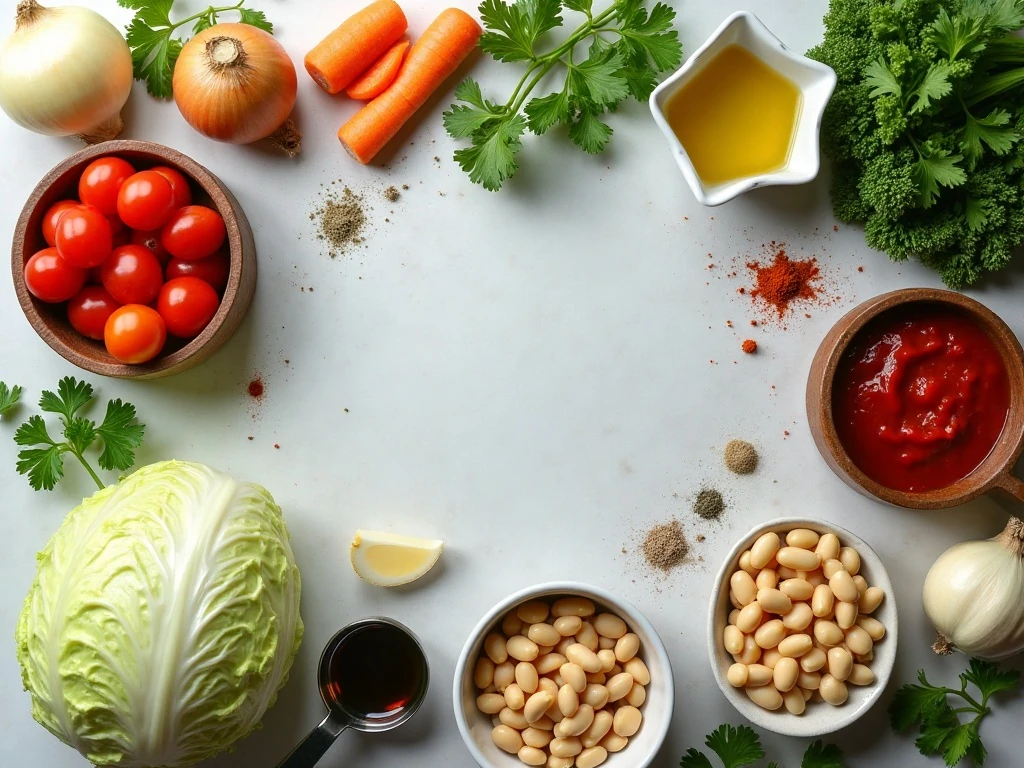Ingredients for easy homemade cabbage soup
