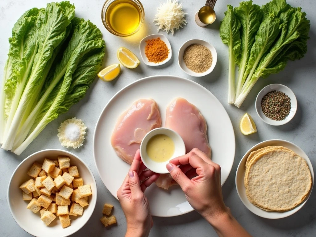 Ingredients for homemade Caesar chicken wraps