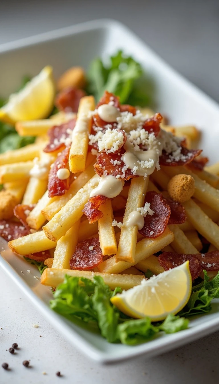 Crispy Caesar Salad Fries Recipe with Bacon, Parmesan, and Romaine