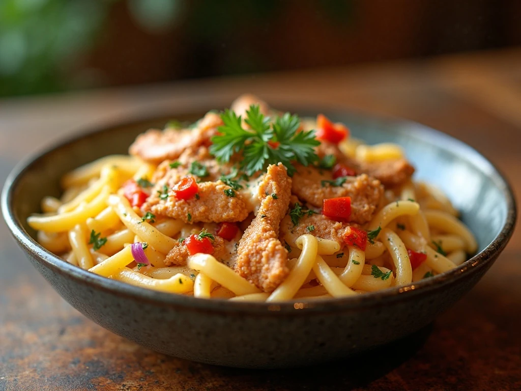 Creamy Cajun chicken pasta with peppers and Parmesan sauce