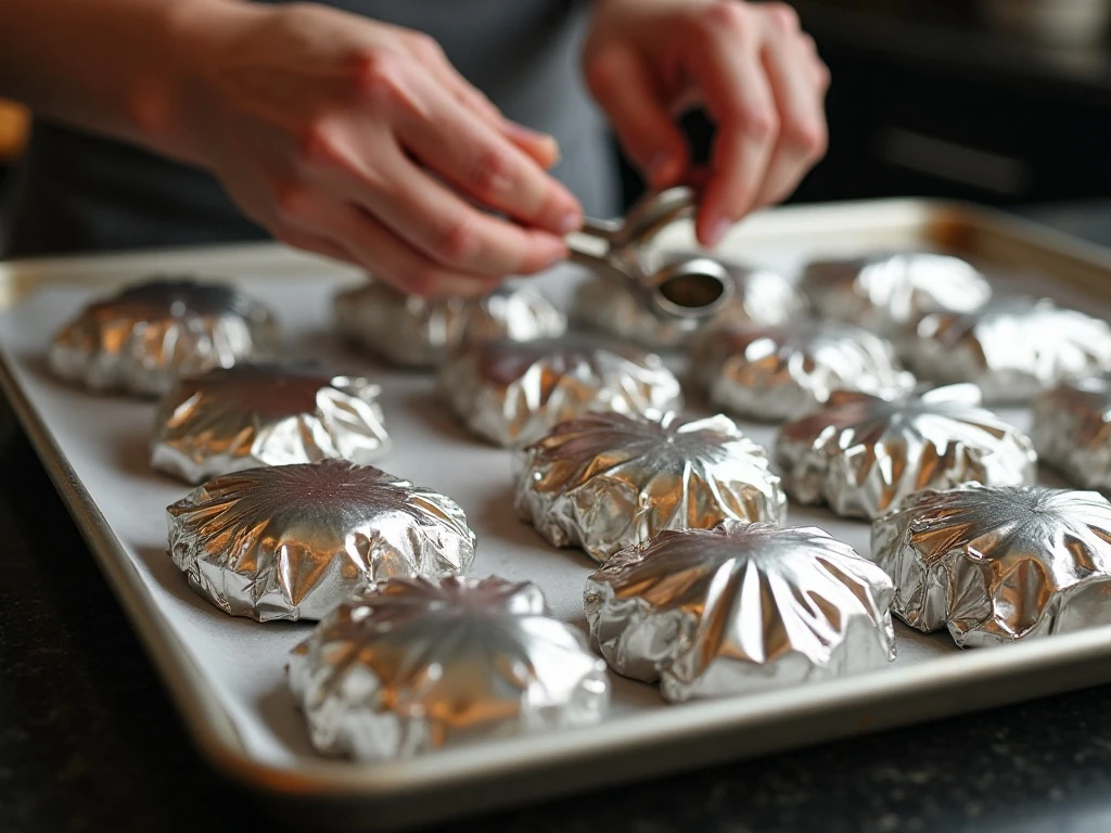 Sealed Cajun shrimp foil packets ready to bake