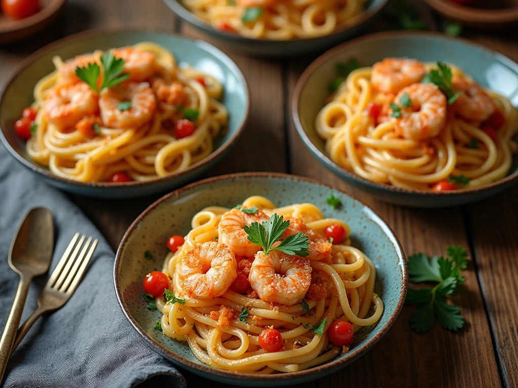 Bowls of creamy Cajun shrimp pasta ready for dinner