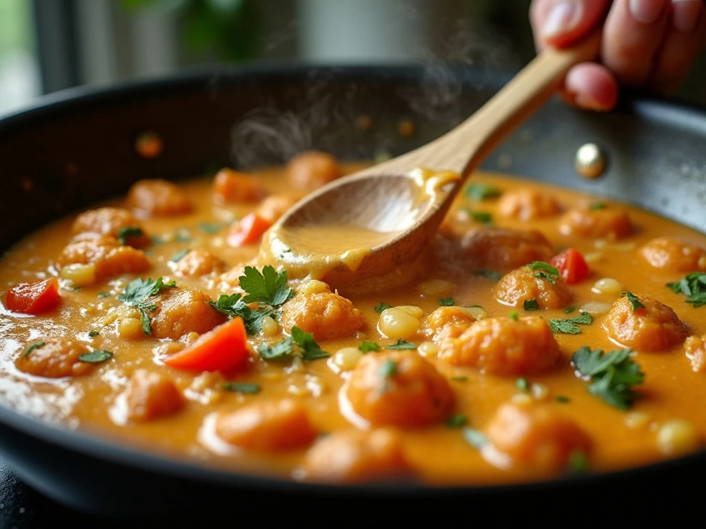 Silky Cajun cream sauce simmering with peppers and onions