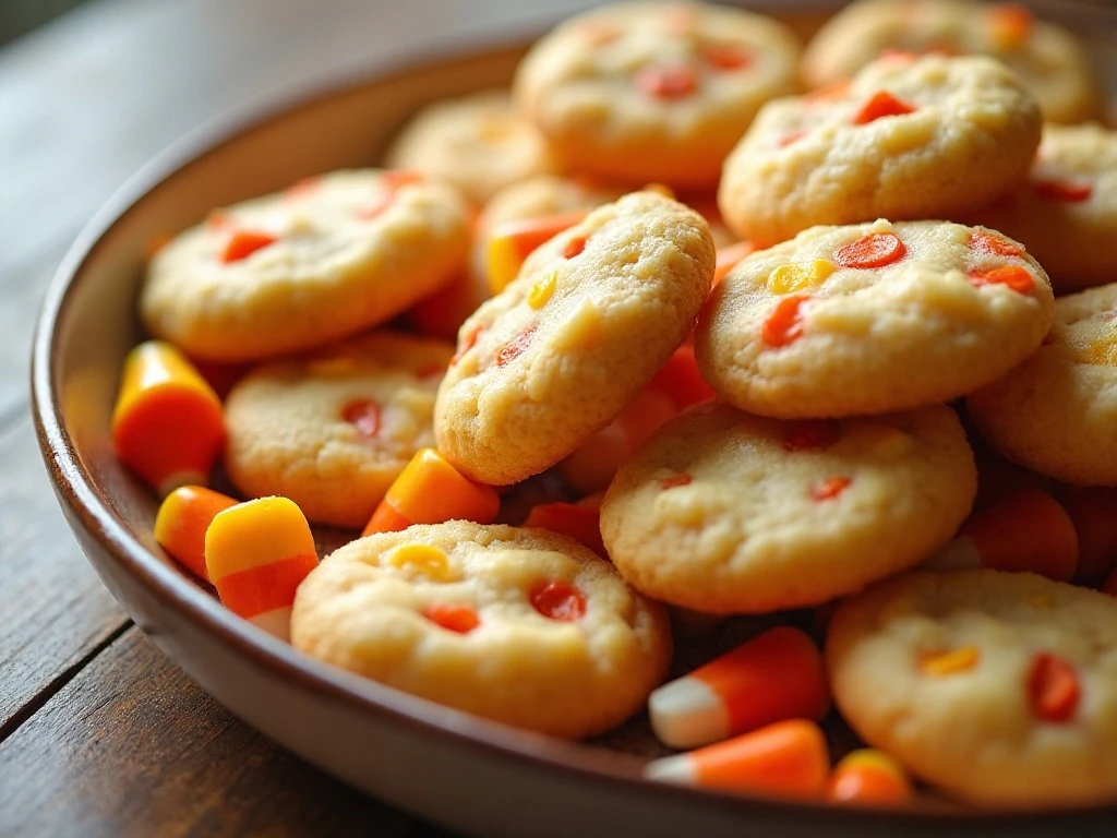 Platter of soft cake mix candy corn cookies for fall