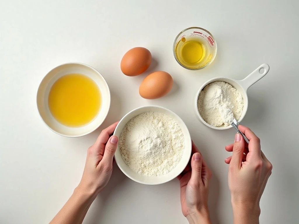 Cake mix crinkle cookie ingredients arranged on a counter