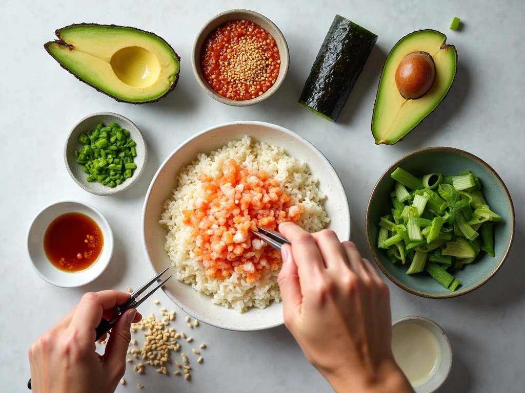 Ingredients for deconstructed California roll salad