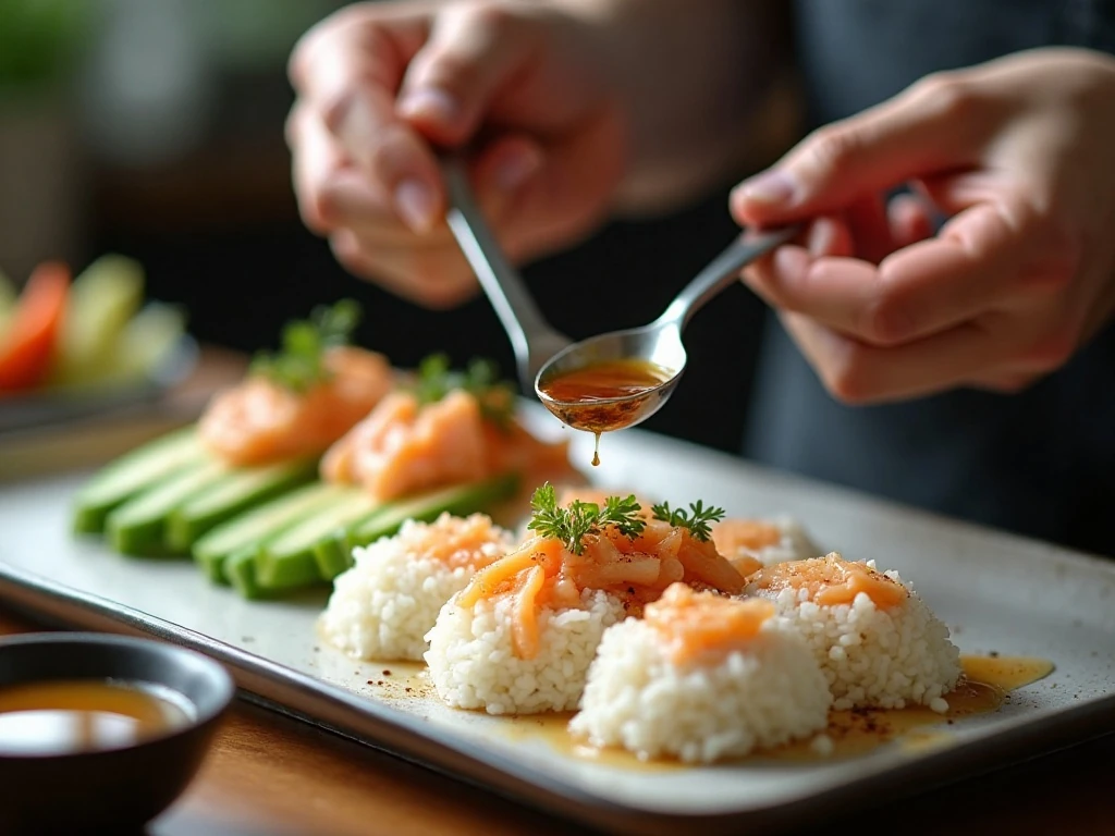 Seasoning and cooling sushi rice for California roll salad