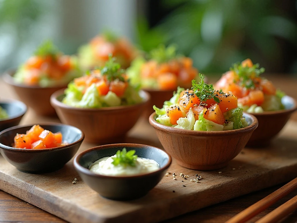 California roll salad bowls with sushi-inspired garnishes