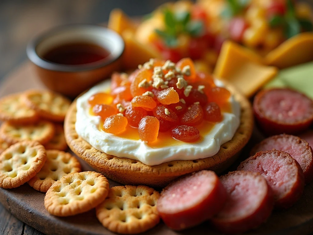 Cowboy Candy served with cheese, crackers, and savory snacks