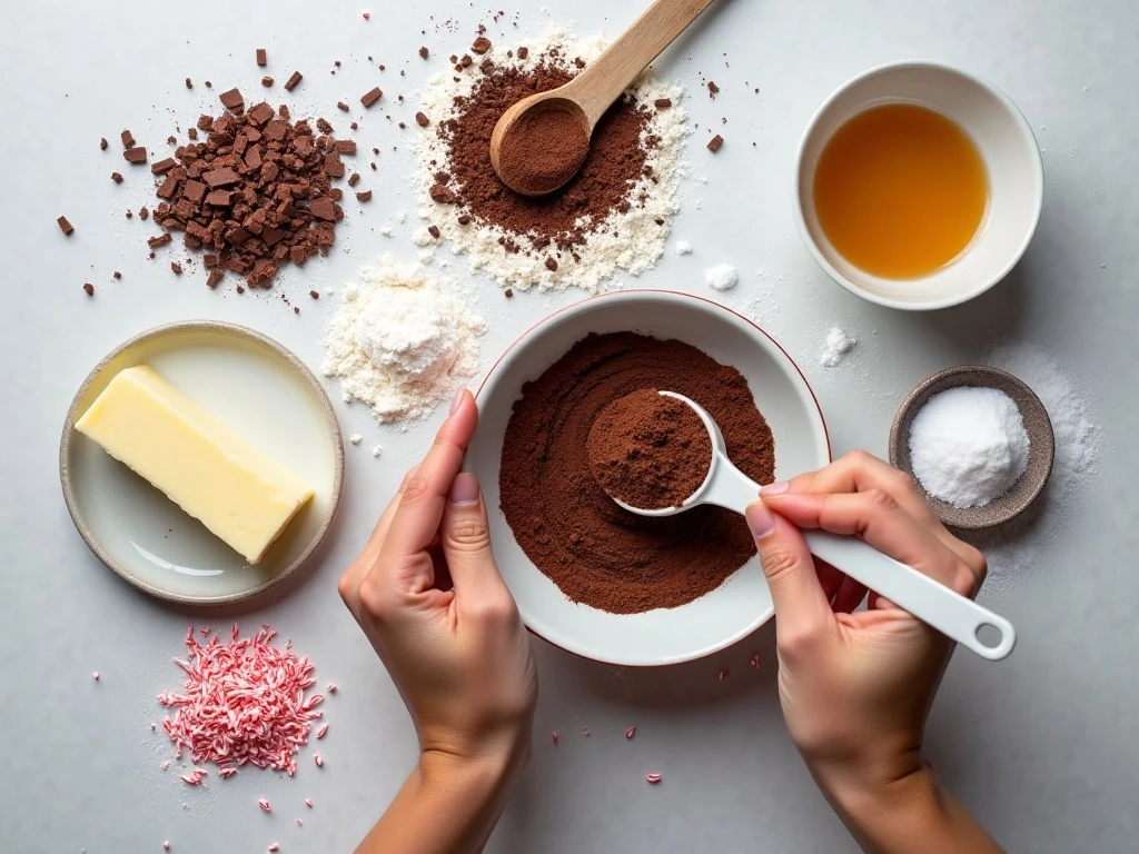 Ingredients for chewy candy cane chocolate cookies
