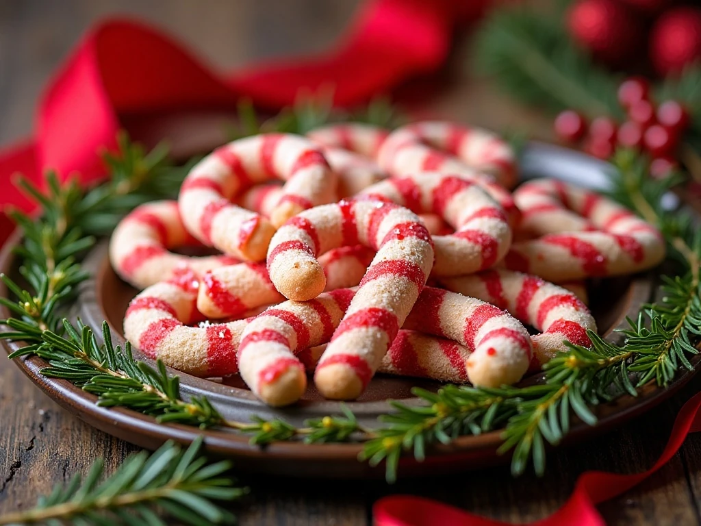 Festive platter of homemade Christmas candy cane cookies