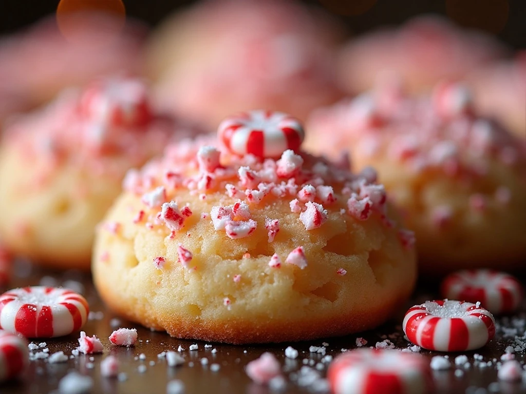 Crushed peppermint topping on candy cane cookies