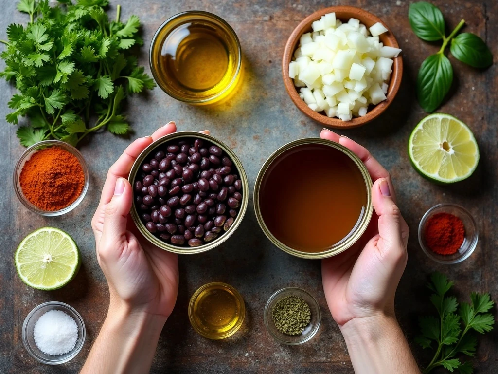 Ingredients for an easy canned black beans recipe