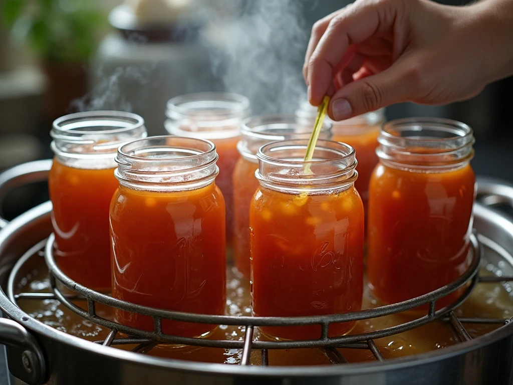 Quart jars processing in a boiling-water canner