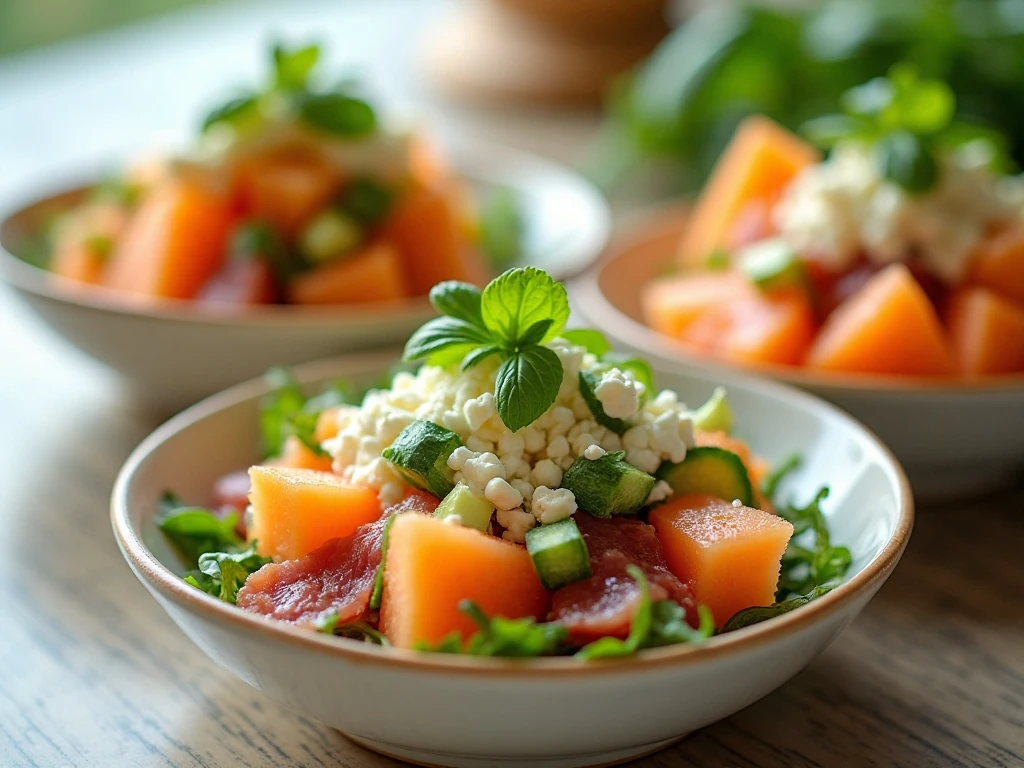 Variations of refreshing cantaloupe salad