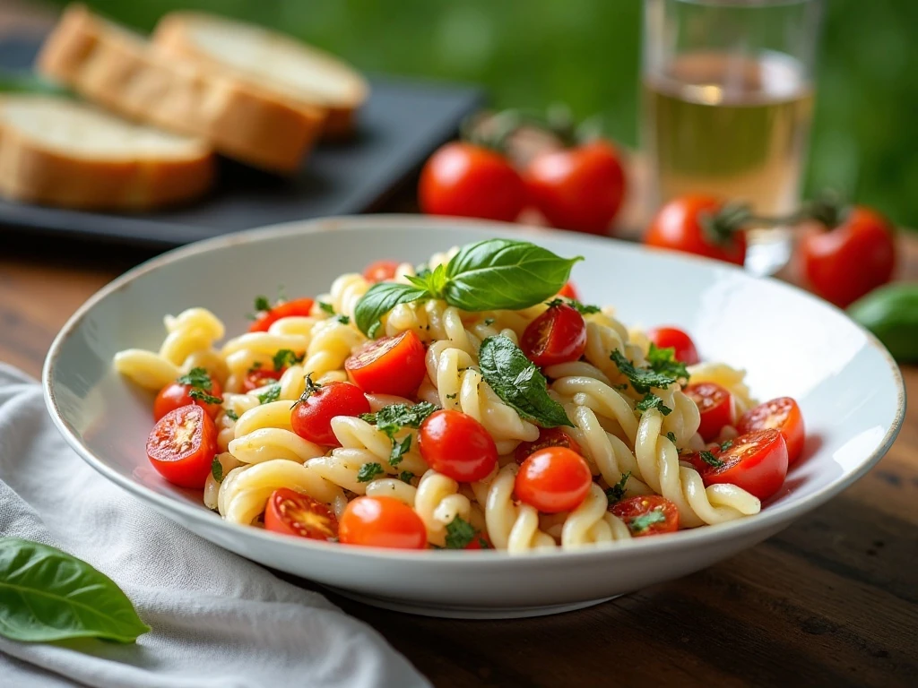 Caprese pasta salad served as a summer side dish