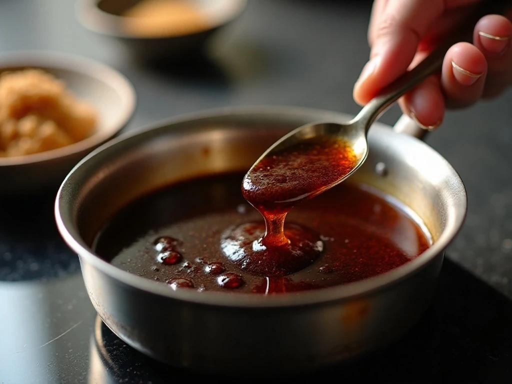 Balsamic vinegar reducing into homemade balsamic glaze