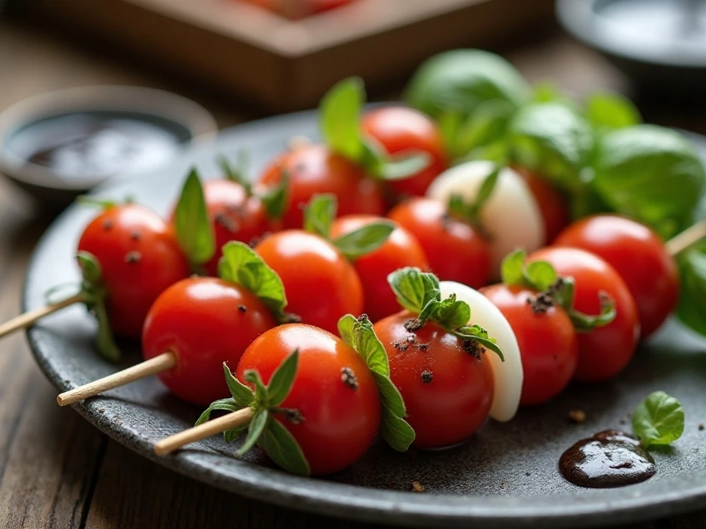 Caprese skewers prepared ahead for party serving