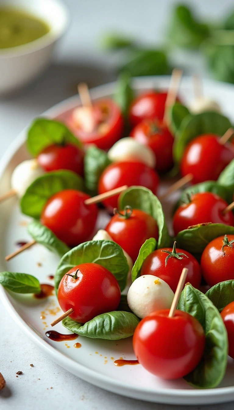 Easy Caprese Skewers with Almond Pesto Dipping Sauce