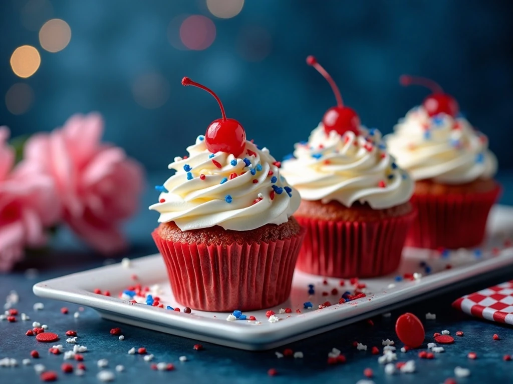 Patriotic superhero cupcakes ready for serving