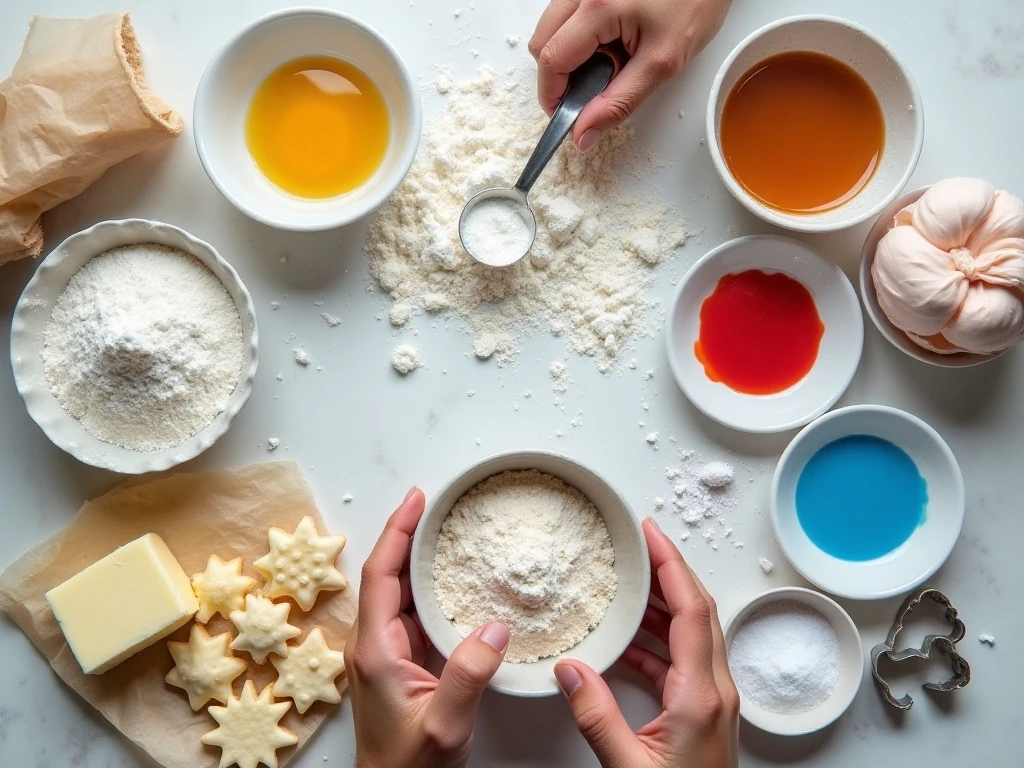 Ingredients for homemade Captain America sugar cookies and royal icing