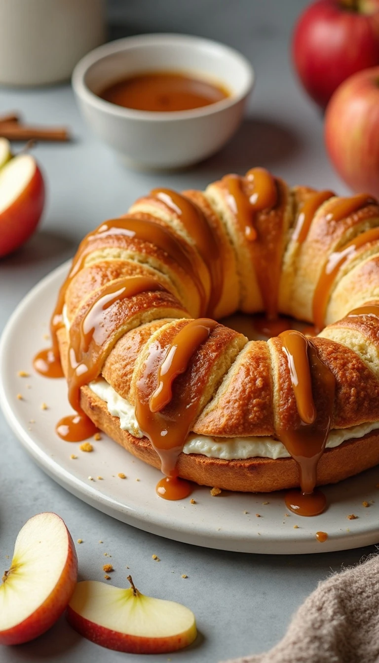 Easy Caramel Apple Cream Cheese Crescent Ring Recipe
