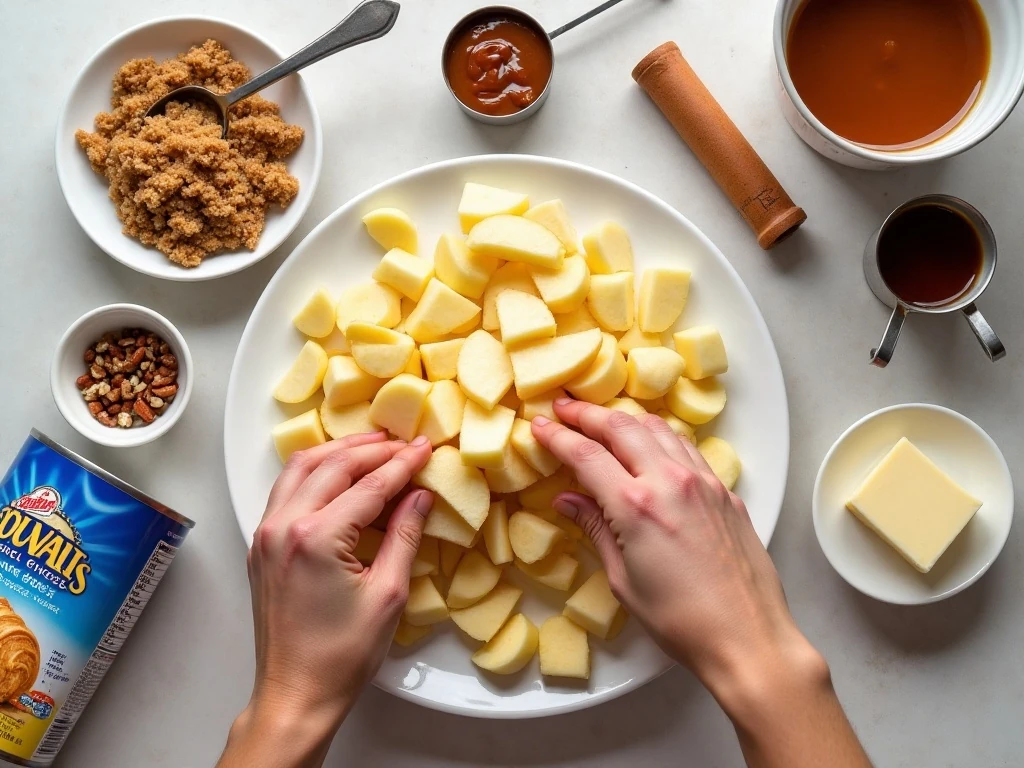 Ingredients for caramel apple cream cheese ring