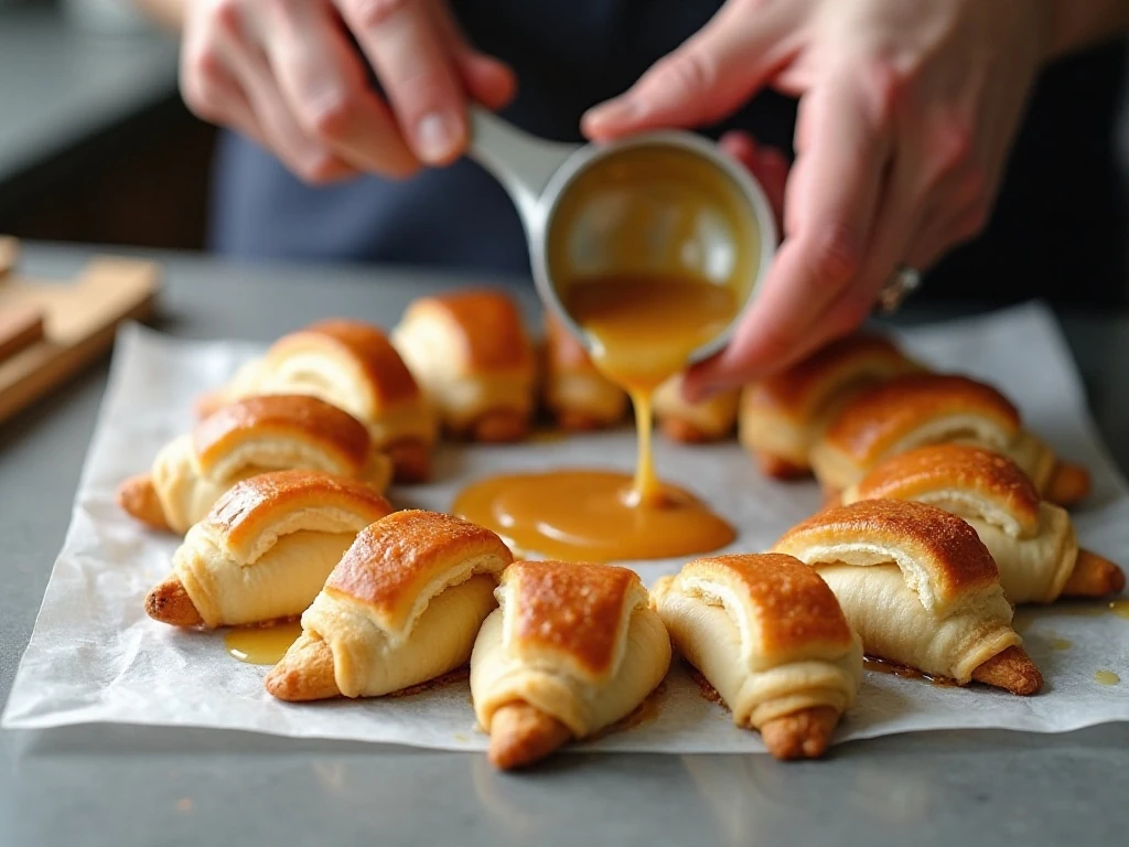 Assembling the crescent dough ring with cream cheese and apples